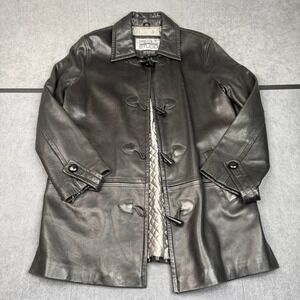 Pelle Studio Wilsons Leather Black Toggle Coat Jacket Mens Medium Quilted Lining